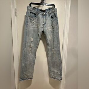 Agile Men’s Y2K Sz: 34 Distressed Bootcut Baggy Streetwear Light Wash Jeans.